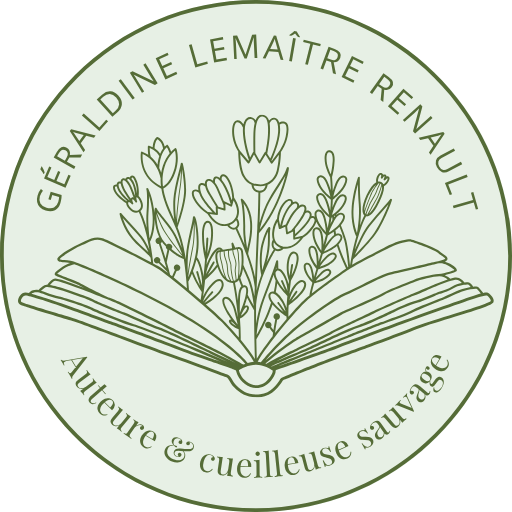 Logo GÉRALDINE LEMAITRE RENAULT un livre qui s'ouvre montrant des fleurs